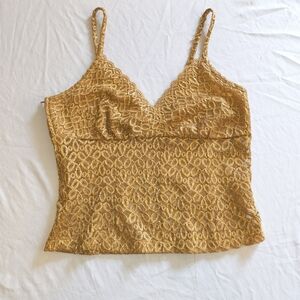 Vintage Georgette Women's Gold Mesh Lace Top Size Medium